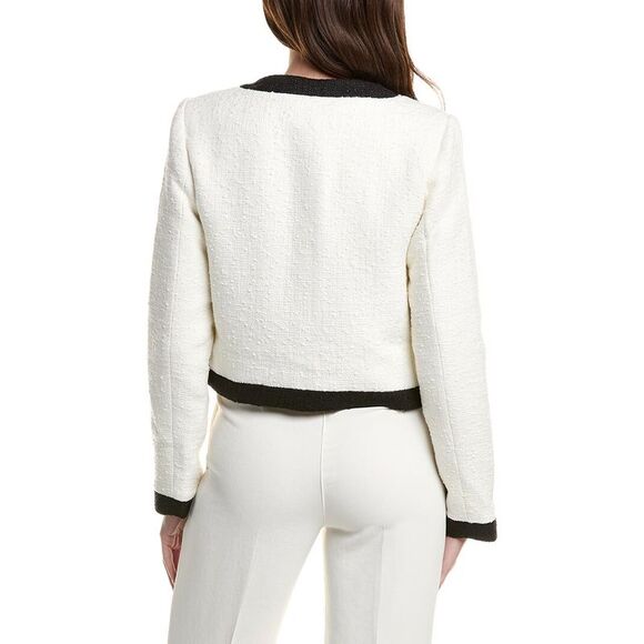 English Factory Womens  Collarless Tweed Jacket, White - Picture 2 of 3